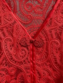 Franclia Women's Designer Lace Frog Button Short Sleeve Jacket - Burgundy - View 8