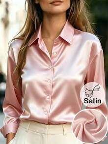 RosyDaze Women's Solid Color Single-Breasted Casual Versatile Everyday Shirt - Pink - View 3