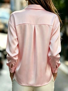 RosyDaze Women's Solid Color Single-Breasted Casual Versatile Everyday Shirt - Pink - View 2