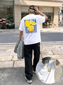 Manfinity Dauomo 柑橘檸檬圖案印花寬鬆版型短袖休閒T恤男款 - 白色 - 查看 7