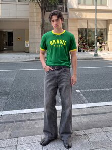 Manfinity Dauomo 男款綠黃拼色巴西足球運動元素與字母印花圖案，拼色拼接短袖巴西球衣 巴西球衣足球T恤 男款巴西足球衫 巴西T恤足球 - 彩色 - 查看 6