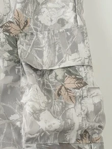 1套少女數位印花短袖長袖上衣與葉片迷彩側口袋工裝寬腿褲休閒套裝，適合日常穿著，舒適隨性 - 彩色 - 查看 4