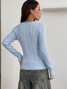 Coolane 女款秋冬復古學院風 Y2K 休閒性感老錢風百搭日常穿著 外出文藝市集夜店藍色毛衣冬季上衣 - 淺藍色 - 查看 6