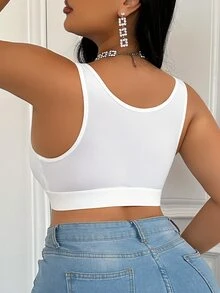 1pc Women Plus Size Solid Color Casual Comfortable Front Closure Bra - White - View 2