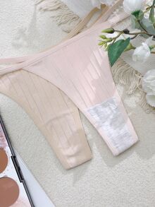 Lullawish 10pcs/Pack Women's Solid Color Ribbed Thong Panties - Multicolor - View 3