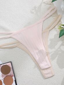Lullawish 10pcs/Pack Women's Solid Color Ribbed Thong Panties - Multicolor - View 6