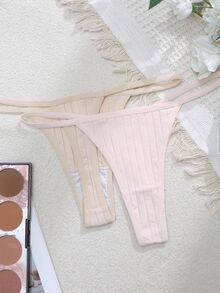 Lullawish 10pcs/Pack Women's Solid Color Ribbed Thong Panties - Multicolor - View 4