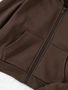 Jaket Pendek Berkerudung Anak Perempuan Musim Gugur/Dingin, Semua Nuansa Cokelat, Resleting Depan dengan Kantong Kanguru, Lapisan Dalam Motif Leopard, Minimalis, Sopan, Cocok untuk Sekolah/Karier - MultiWarna - View 7