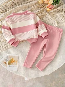 Baby Girl 1 Random Set Mystery Box, Sweet & Adorable Floral‑Print Long‑Sleeve Crew‑Neck Sweatshirt With Bow Print , Matching Pants, Casual Minimalist - Multicolor - View 3