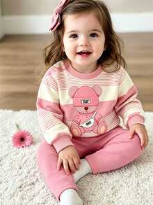 Baby Girl 1 Random Set Mystery Box, Sweet & Adorable Floral‑Print Long‑Sleeve Crew‑Neck Sweatshirt With Bow Print , Matching Pants, Casual Minimalist - Multicolor - View 2
