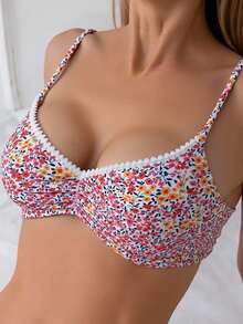 SHEIN Swim 女士碎花细肩带比基尼套装，适合海滩/夏季，随机印花 - 彩色 - 查看 8