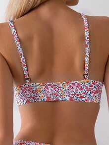 SHEIN Swim 女士碎花细肩带比基尼套装，适合海滩/夏季，随机印花 - 彩色 - 查看 7