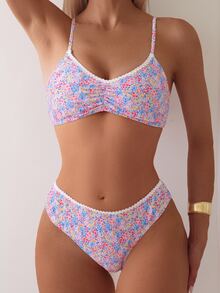 Swim Mod Women Ditsy Floral Ruched Sexy Bikini, Holiday Swimwear Set,Summer Beach - Multicolor - View 4