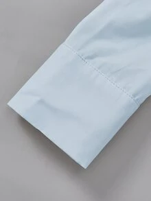 SHEIN LUNE 白色 2 合 1 襯衫連身衣，領口長袖 V 領背心拼接修身連身衣 - 淺藍色 - 查看 3
