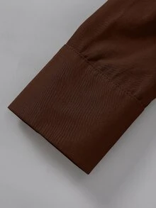 SHEIN LUNE 白色 2 合 1 襯衫連身衣，領口長袖 V 領拼接修身連身衣 - 棕色 - 查看 4