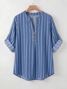EMERY ROSE Plus Size Women's Striped Top And Pants Casual Daily 2 Pieces Set - Multicolor - View 3