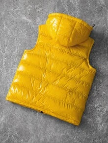 Manfinity EMRG Men's Solid Color Hooded Casual Daily Travel Cotton Padded Vest, Padded Coat - Yellow - View 2