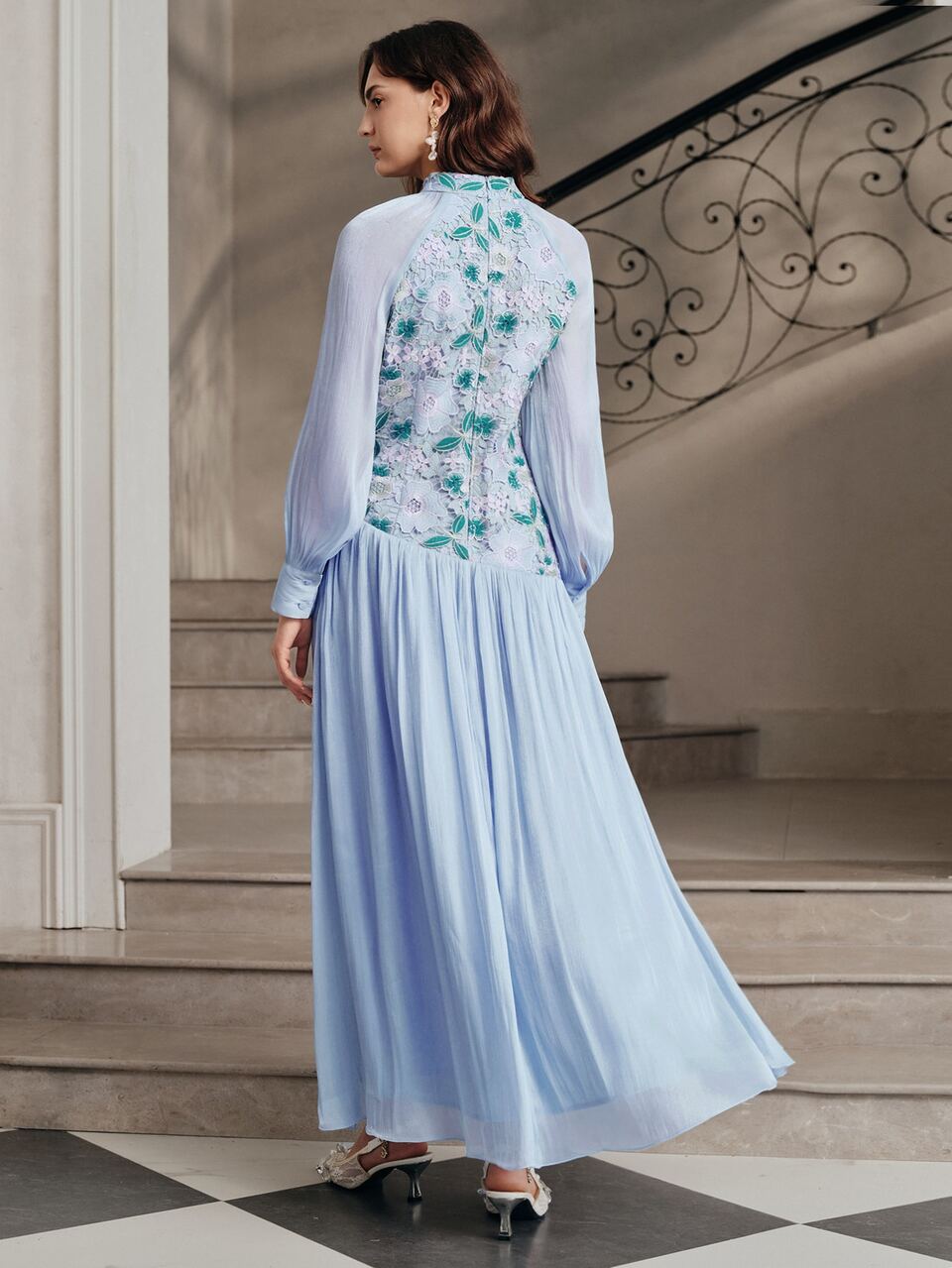 Anewsta Women's Elegant Mid-Length Embroidered Dress With Raglan Sleeves, Holiday Outfit