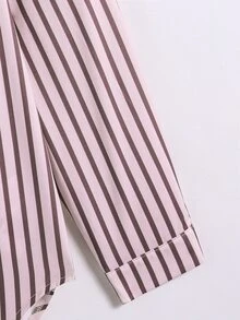 Tween Girl Striped Shirt, Vintage Elegant Preppy Style Long Sleeve Button-Up Blouse, Casual Fashion Brown Striped Top, Daily Fashion Exquisite Top For Autumn, Back-To-School, Autumn, Gym/Gymnastics, Athletic - Pink - View 7