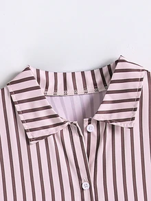 Tween Girl Striped Shirt, Vintage Elegant Preppy Style Long Sleeve Button-Up Blouse, Casual Fashion Brown Striped Top, Daily Fashion Exquisite Top For Autumn, Back-To-School, Autumn, Gym/Gymnastics, Athletic - Pink - View 5