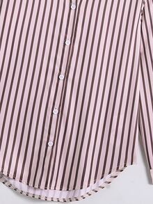 Tween Girl Striped Shirt, Vintage Elegant Preppy Style Long Sleeve Button-Up Blouse, Casual Fashion Brown Striped Top, Daily Fashion Exquisite Top For Autumn, Back-To-School, Autumn, Gym/Gymnastics, Athletic - Pink - View 6