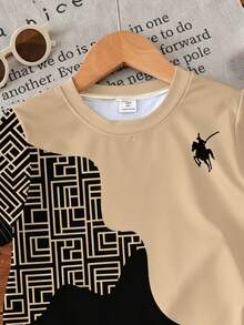 Baby Boy Round Neck Colorblock Knight Print Short Sleeve T-Shirt And Shorts Casual Daily Outfit - Multicolor - View 6