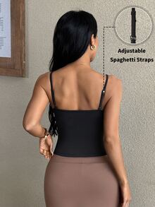 SHEIN Sports Women's Sexy Open Back Tank Top Built-In Padded Bra Shockproof Adjustable Straps - Black - View 2