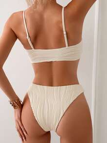Swim Vcay Summer Beach Women's Solid Color Ruched Bikini Set - Apricot - View 2