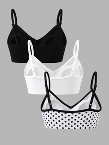 SHEIN 少女款針織純色波點細肩帶內衣3件組 - 彩色 - 查看 8