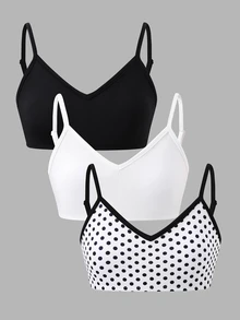 SHEIN 少女款針織純色波點細肩帶內衣3件組 - 彩色 - 查看 7