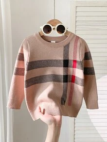 SHEIN 小男孩圓領拼色休閒百搭日常穿著長袖針織衫 秋冬款 - 彩色 - 查看 6