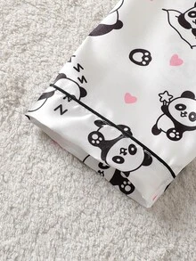 Young Girl Panda Heart Print Lapel Top And Long Pants Loungewear Pajama Set Autumn Fall Little Bride White Princess - White - View 8