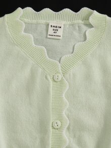 SHEIN Young Girl Wavy Edge Single-Breasted Casual Knit Cardigan Autumn Fall - Mint Green - View 8
