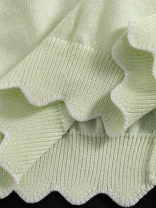 SHEIN Young Girl Wavy Edge Single-Breasted Casual Knit Cardigan Autumn Fall - Mint Green - View 3