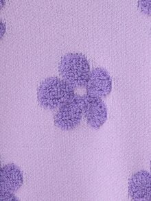 SHEIN Vintaside Kids 女童大童圓領紫色與淺紫色3D提花軟針織套頭上衣，可愛甜美極簡長袖，適合秋冬外出、派對、拍照與戶外玩耍 - 紫色 - 查看 9