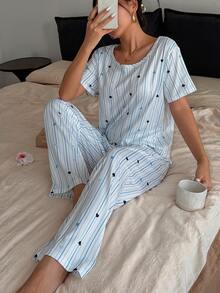 Napfluff Striped Heart Print Top And Pants Pajama Set - Multicolor - View 5
