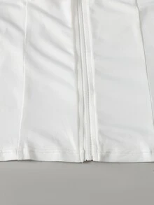 SHEIN Kids Teen Girl Fall Casual Basic Daily Wear Sports Wear Stretchy White Bustier Turtle Neck Yoga Jacket, 1 Random Piece From 5 Designs - White - View 6