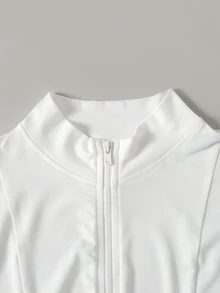 SHEIN Kids Teen Girl Fall Casual Basic Daily Wear Sports Wear Stretchy White Bustier Turtle Neck Yoga Jacket, 1 Random Piece From 5 Designs - White - View 4