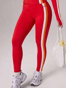 Easithlete Easithlete 1pc Women's Red Colorblock Tight Leggings - Multicolor - View 6