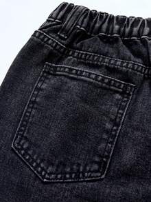 SHEIN ChillGRL Tween Girl New Fashion Snowflake Washed Distressed Embroidered Wide Leg Jeans Summer School Light Grey Cute - Black - View 5
