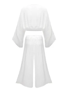 Swim Lushoire Plus Size Loose Kimono Cover Up Set, Vacation Style - White - View 5