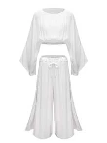 Swim Lushoire Plus Size Loose Kimono Cover Up Set, Vacation Style - White - View 6