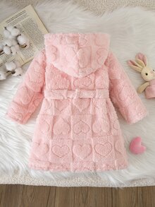 LMoss Kids 女嬰毛絨加厚連帽長袖前綁帶睡袍，加厚款，適合冬季，粉色，秋季 - 彩色 - 查看 2