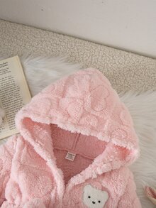 LMoss Kids 女嬰毛絨加厚連帽長袖前綁帶睡袍，加厚款，適合冬季，粉色，秋季 - 彩色 - 查看 3