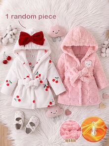 LMoss Kids 女嬰毛絨加厚連帽長袖前綁帶睡袍，加厚款，適合冬季，粉色，秋季 - 彩色 - 查看 7