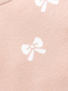 SHEIN 1件裝粉色連腳連身衣，圓領長袖新生兒可愛蝴蝶結提花針織毛衣連身衣，柔軟舒適嬰兒戶外連身褲，適合秋冬 - 粉色 - 查看 6