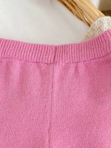 SHEIN 女嬰刺繡針織套裝 2 件組，簡單休閒可愛日常百搭，淡粉色淺粉色秋季寬腿褲套衫 - 粉色 - 查看 6