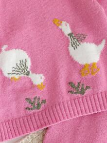 SHEIN 女嬰刺繡針織套裝 2 件組，簡單休閒可愛日常百搭，淡粉色淺粉色秋季寬腿褲套衫 - 粉色 - 查看 8