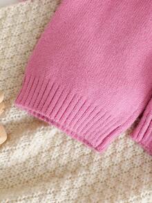 SHEIN 女嬰刺繡針織套裝 2 件組，簡單休閒可愛日常百搭，淡粉色淺粉色秋季寬腿褲套衫 - 粉色 - 查看 7