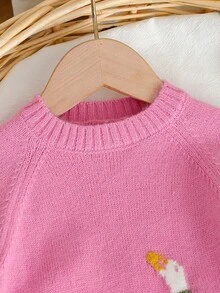 SHEIN 女嬰刺繡針織套裝 2 件組，簡單休閒可愛日常百搭，淡粉色淺粉色秋季寬腿褲套衫 - 粉色 - 查看 5